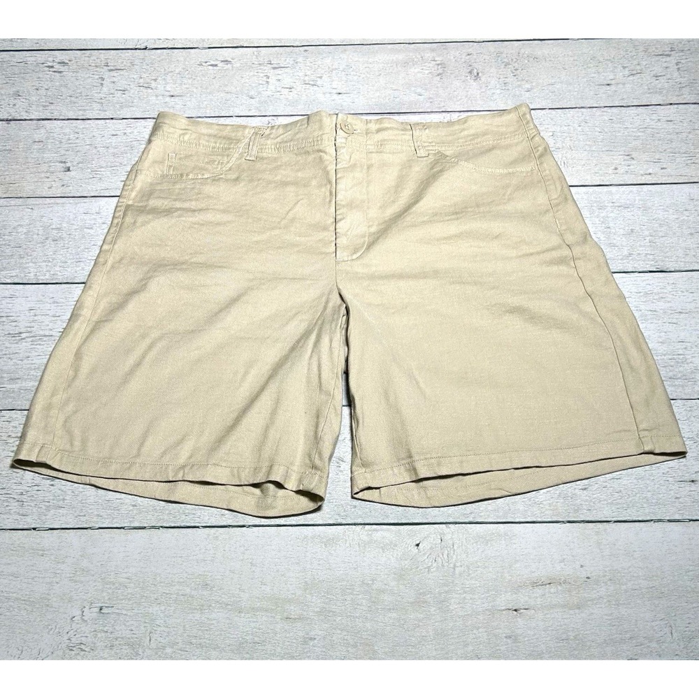 NYDJ Lift Tuck Women’s Beige Bermuda Shorts Size 12 Linen Viscose Mid Rise